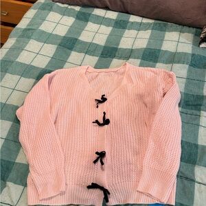 Cupshe Pink Cardigan with Black Bow Details size large